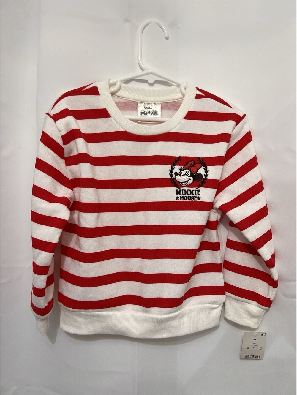 Disney Junior Minnie Mouse Girls 4T Red & White Striped Crewneck Sweatshirt